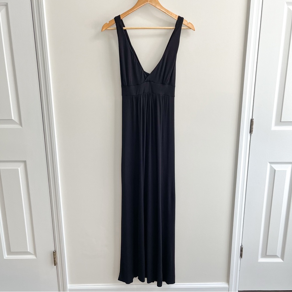 Elan Y2K Black Cross Back Stretch Jersey Knit Casual or Beach Maxi Dress Large